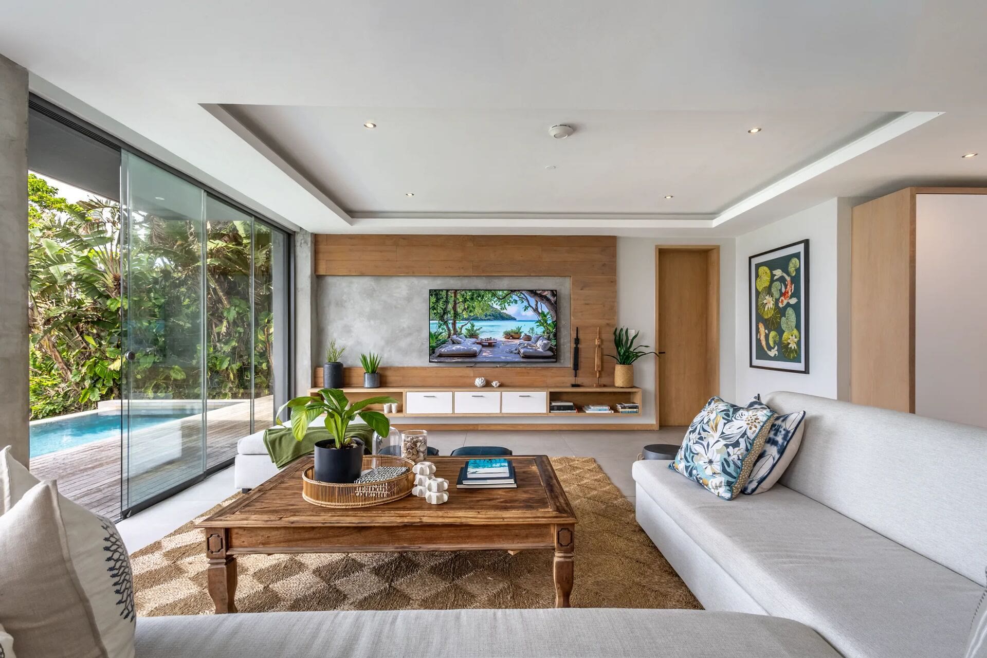 Whitefoord Beach House living room with layered coastal styling