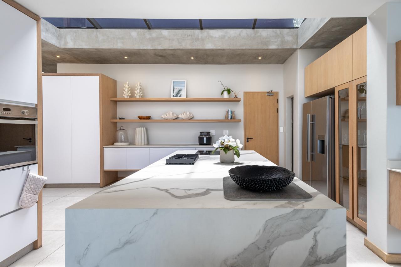 Whitefoord Beach House marble kitchen island detail