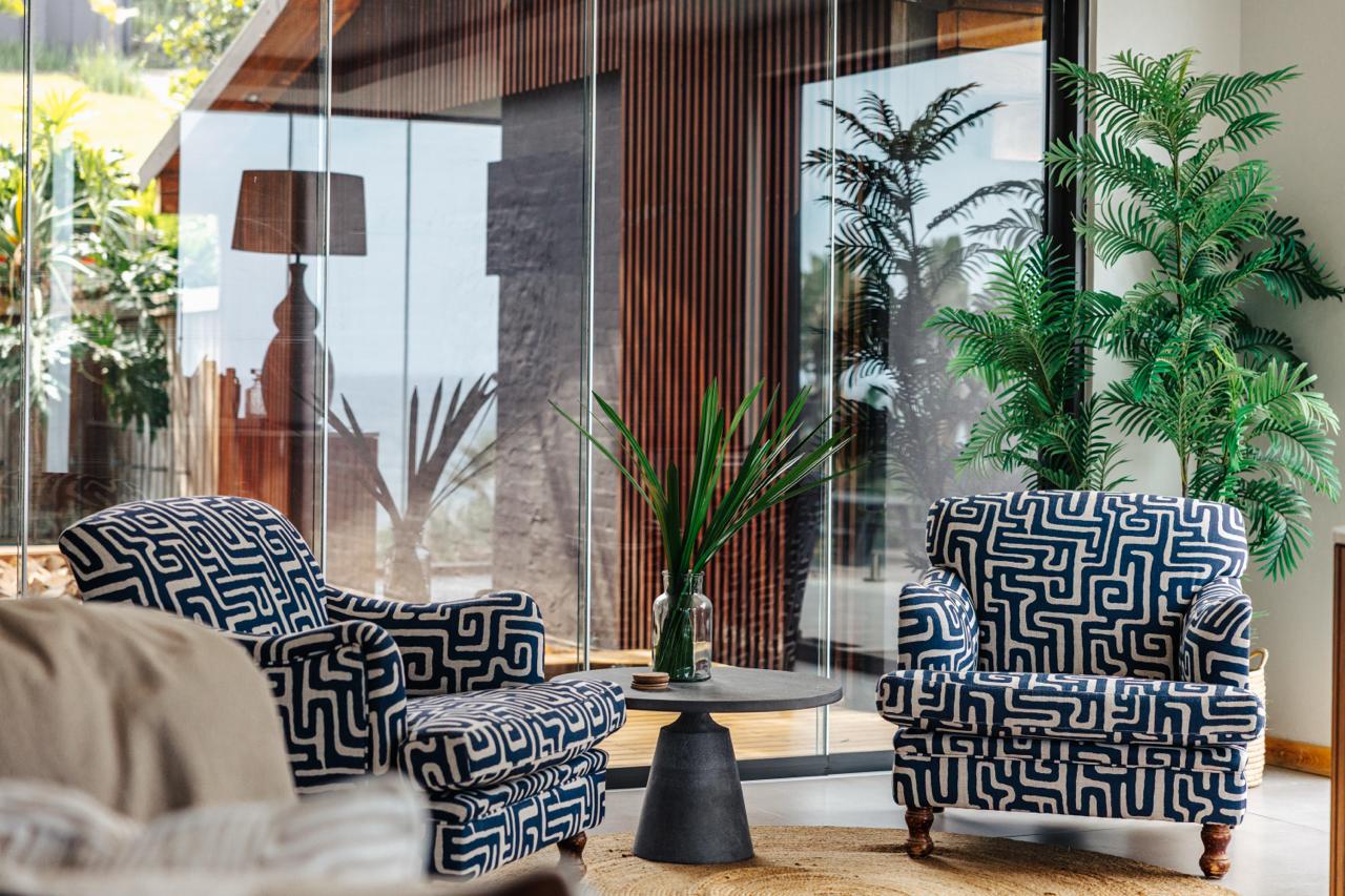 Whitefoord Beach House patterned armchairs in the lounge